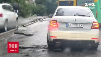 Повалені дерева та понищений асфальт: Київ затопило через сильну зливу 